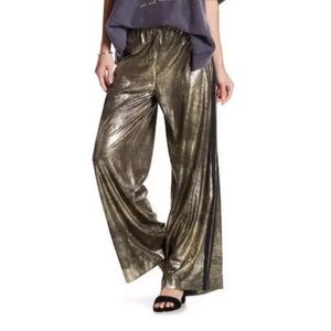 Free people gold shimmering pants wide leg XS